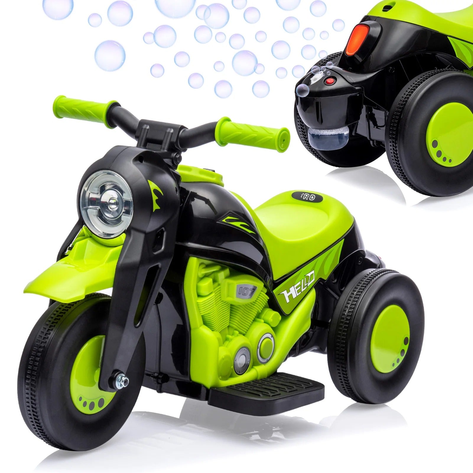 Kids Ride on Bubble Car Motorcycle, 6V Battery Powered Electric Motorbike With LED Headlights, Music, Pedal, Forward/Reserve