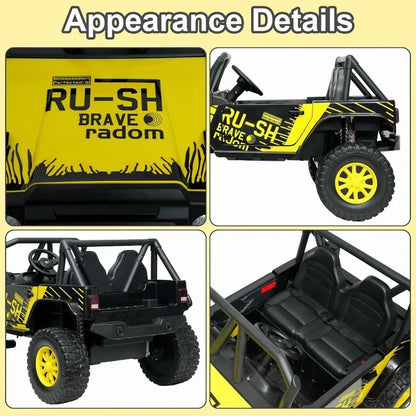 24V 2-Seater Kids Ride-On UTV – 4WD Electric Vehicle with Bluetooth & Spring Suspension (Bright Yellow)
