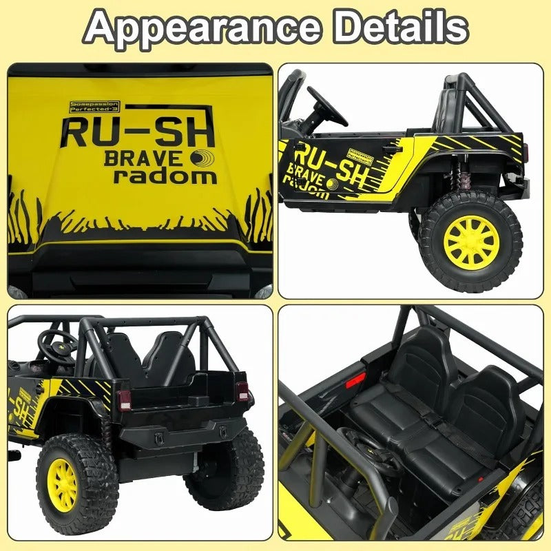 24V 2-Seater Kids Ride-On UTV – 4WD Electric Vehicle with Bluetooth & Spring Suspension (Bright Yellow)