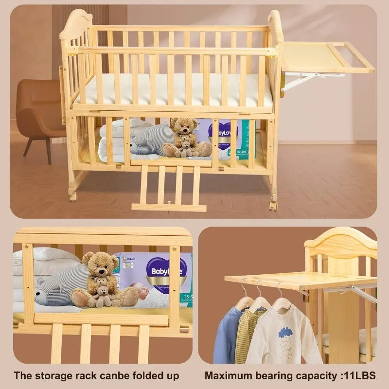 4-in-1 Convertible - Cunas para Bebes with Changing Shelf and Mattress Included,2024 Wood Baby