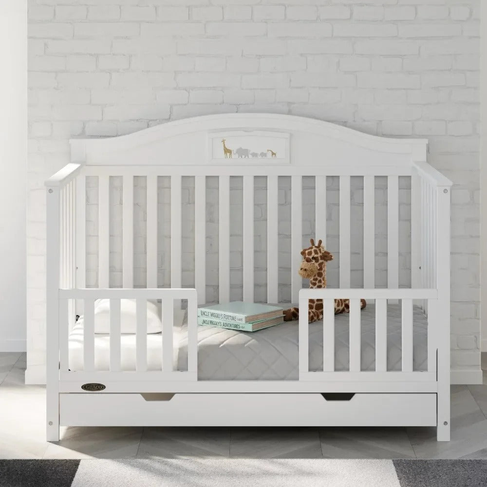 5-in-1 Convertible Baby Crib with Drawer and Reversible Headboard, Pebble Gray