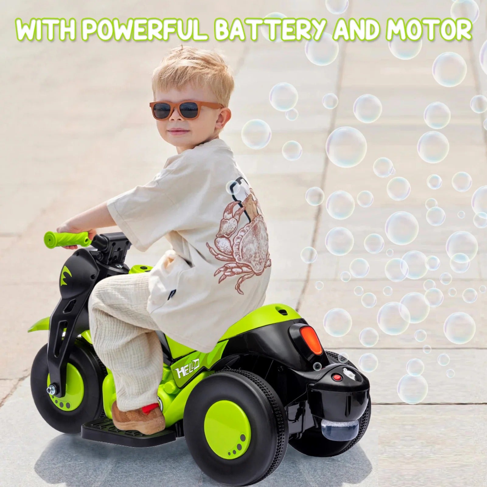 Kids Ride on Bubble Car Motorcycle, 6V Battery Powered Electric Motorbike With LED Headlights, Music, Pedal, Forward/Reserve