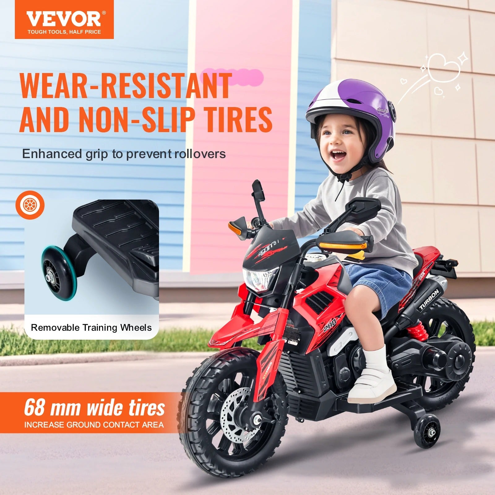 VEVOR 6/12V Children's Electric Car Kids Ride On Motorcycle with Detachable Wheel Headlight Music Bluetooth for Boys Girls Gifts