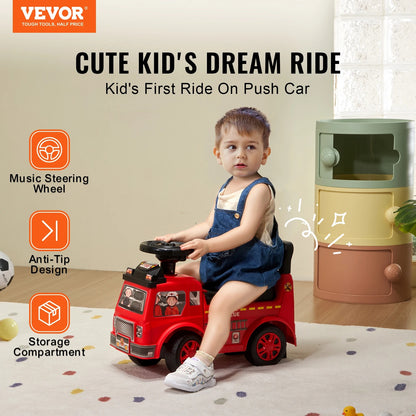 VEVOR Ride On Push Car Kids Ride On Car with Music Steering Wheel & Under Seat Storage for Toddlers Ages 1-3 Ride Racer