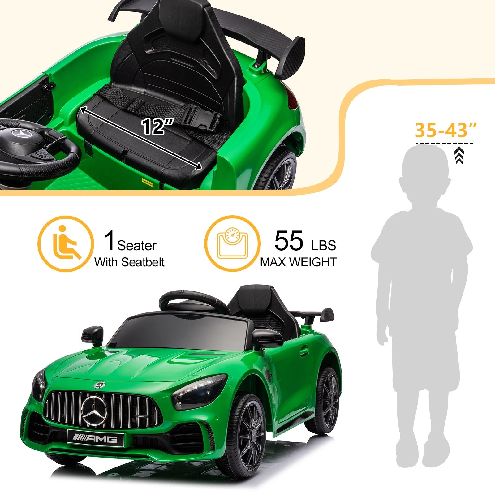 Dual Drive 12V 4.5Ah with 2.4G Remote Control Mercedes-Benz Sports Car Green