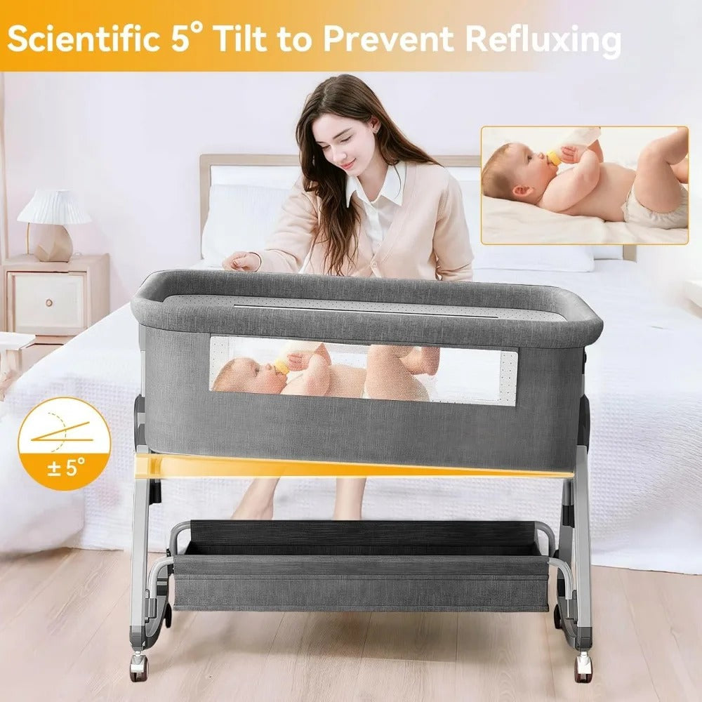 Baby Bassinet 4-in-1 Convertible Bedside Crib, with Mosquito Net & Rocking Mode | 6 Adjustable Heights, Breathable Mesh