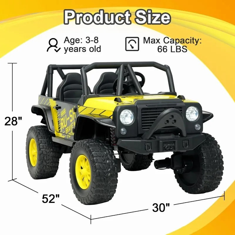 24V 2-Seater Kids Ride-On UTV – 4WD Electric Vehicle with Bluetooth & Spring Suspension (Bright Yellow)