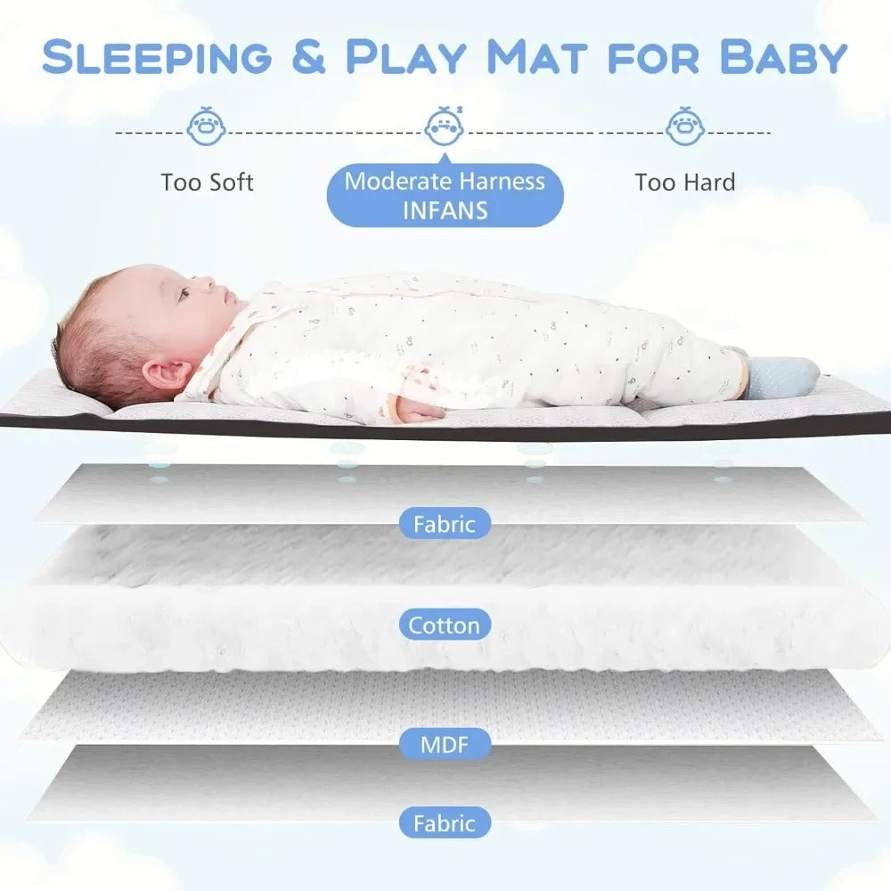 Pack and Play, 5 in 1 Baby Bedside Sleeper with Bassinet, Diaper Changer, Mattress, Carry Bag, Music Box Hanging Toys (Bear)