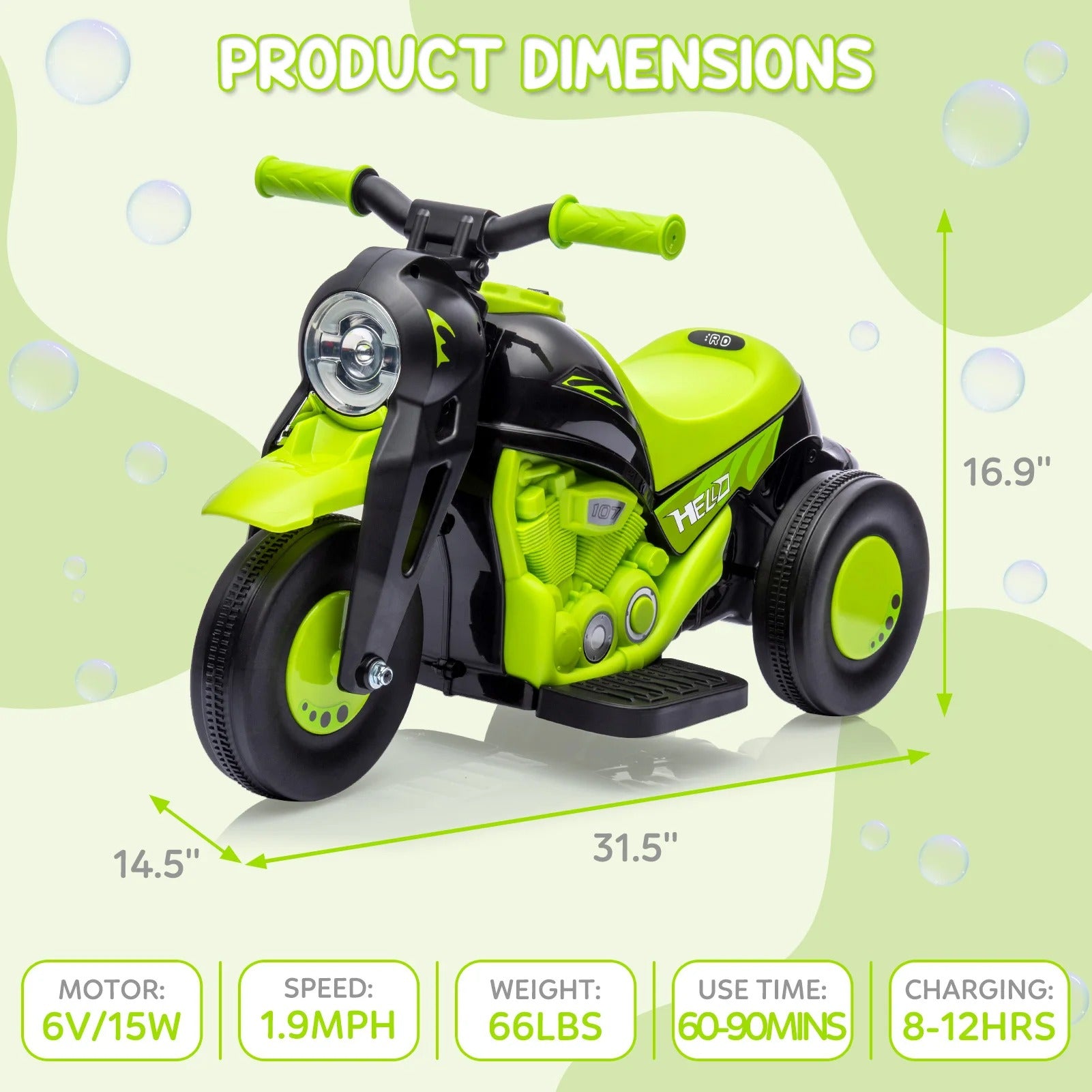 Kids Ride on Bubble Car Motorcycle, 6V Battery Powered Electric Motorbike With LED Headlights, Music, Pedal, Forward/Reserve