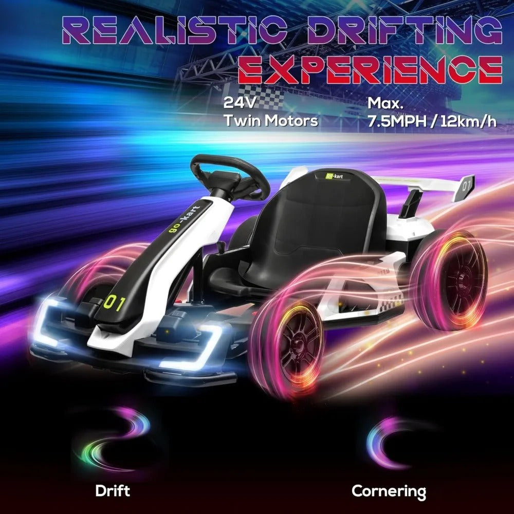 24V Go-Kart for Kids – Adjustable Seat, Drift Capable, 7.5 MPH, Slow Start