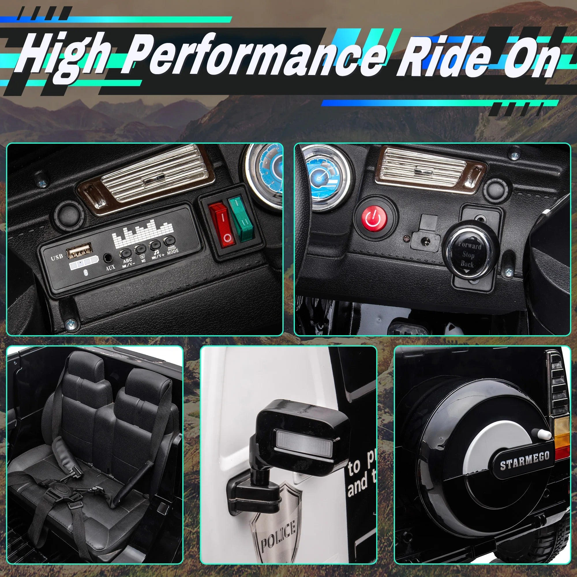 12V - Ride On Police Car/Truck For Kids - 4WD With Safety Belts