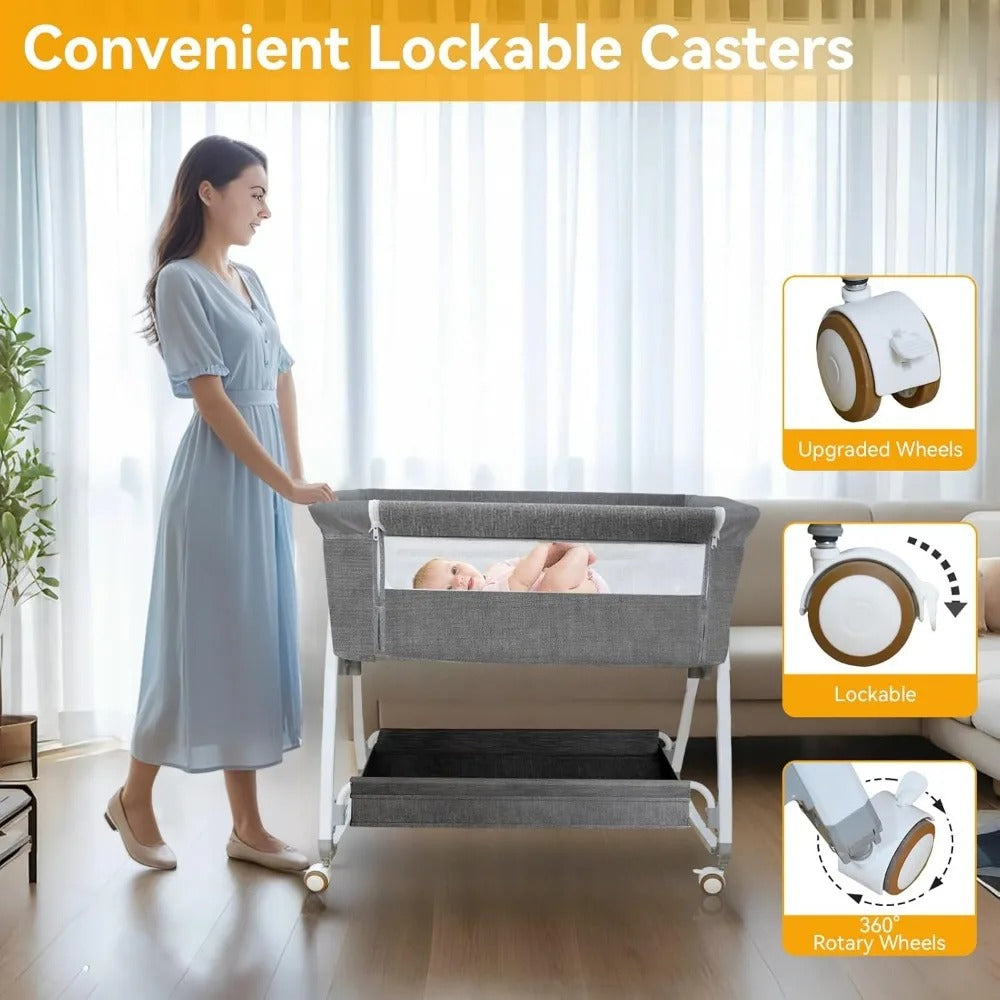 Baby Bassinet 4-in-1 Convertible Bedside Crib, with Mosquito Net & Rocking Mode | 6 Adjustable Heights, Breathable Mesh