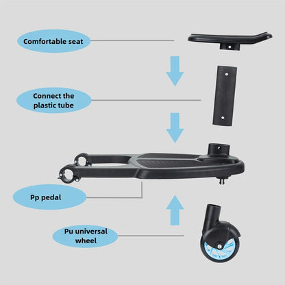 Fashion Pram Pedal Adapter, Stroller Board with Detachable Seat, Comfort Wheeled Board Stroller Ride Board with Wheels