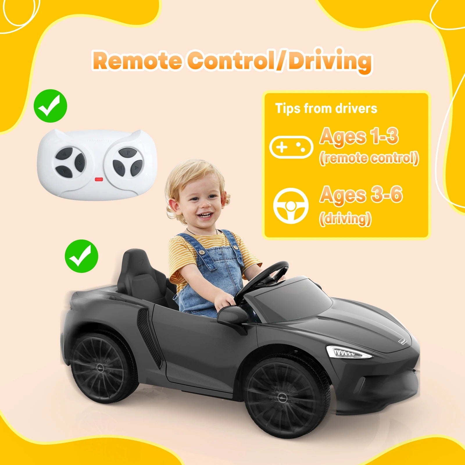 Ride On Car for Kids 12V Licensed Battery Powered Sports Car with 2 Speeds, Parent Control, Sound System, Led Headlights