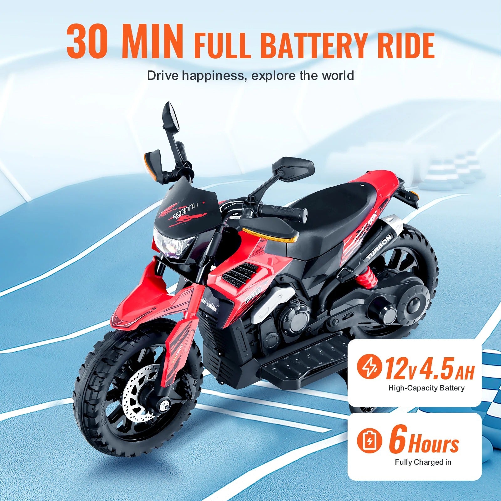VEVOR 6/12V Children's Electric Car Kids Ride On Motorcycle with Detachable Wheel Headlight Music Bluetooth for Boys Girls Gifts