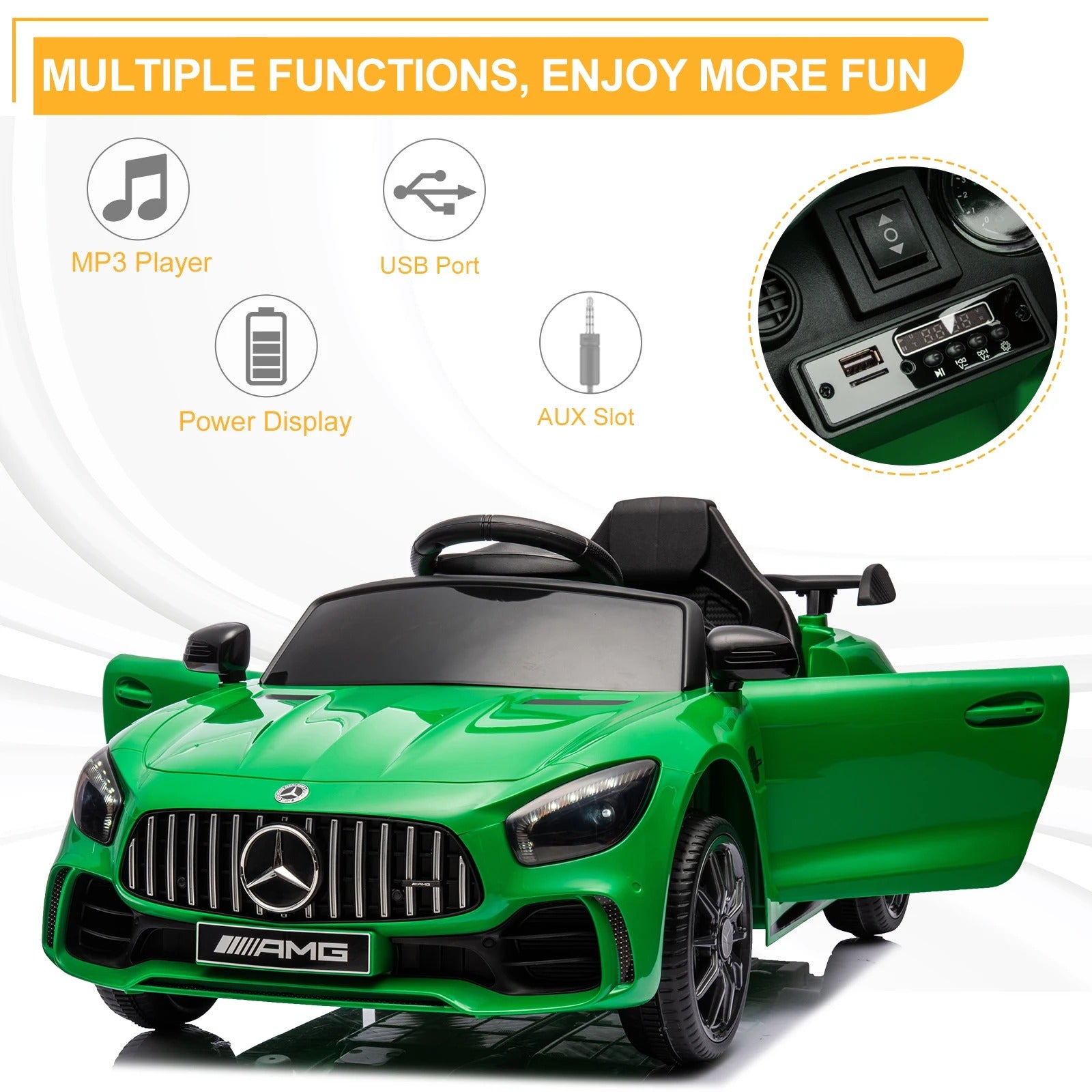 Dual Drive 12V Mercedes-Benz Sports Car for Kids – Green | 4.5Ah Battery, 2.4G Remote Control, Licensed Ride-On