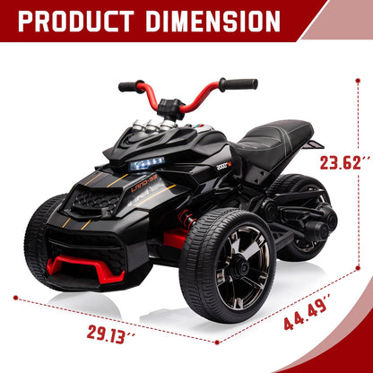 12V Kids Electric 3-Wheel ATV | Ride-On Battery Vehicle w/ LED Lights, Music, USB, Horn & Dual Speed