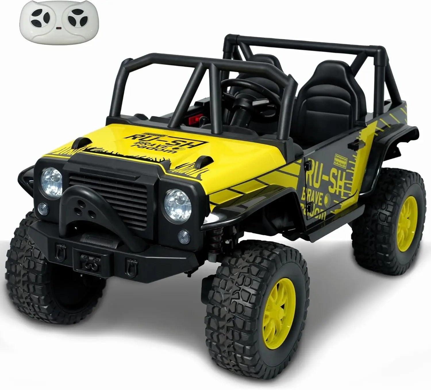 24V 2-Seater Kids Ride-On UTV – 4WD Electric Vehicle with Bluetooth & Spring Suspension (Bright Yellow)
