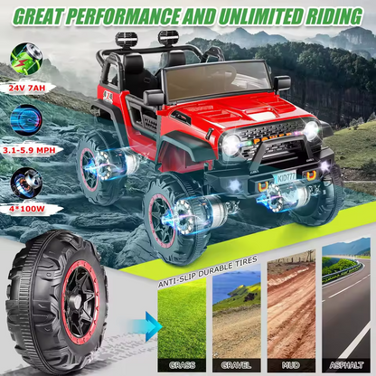 24V 2-Seater Kids Ride-On Jeep | 4×100W Motors, Remote Control, Music, 4WD/2WD